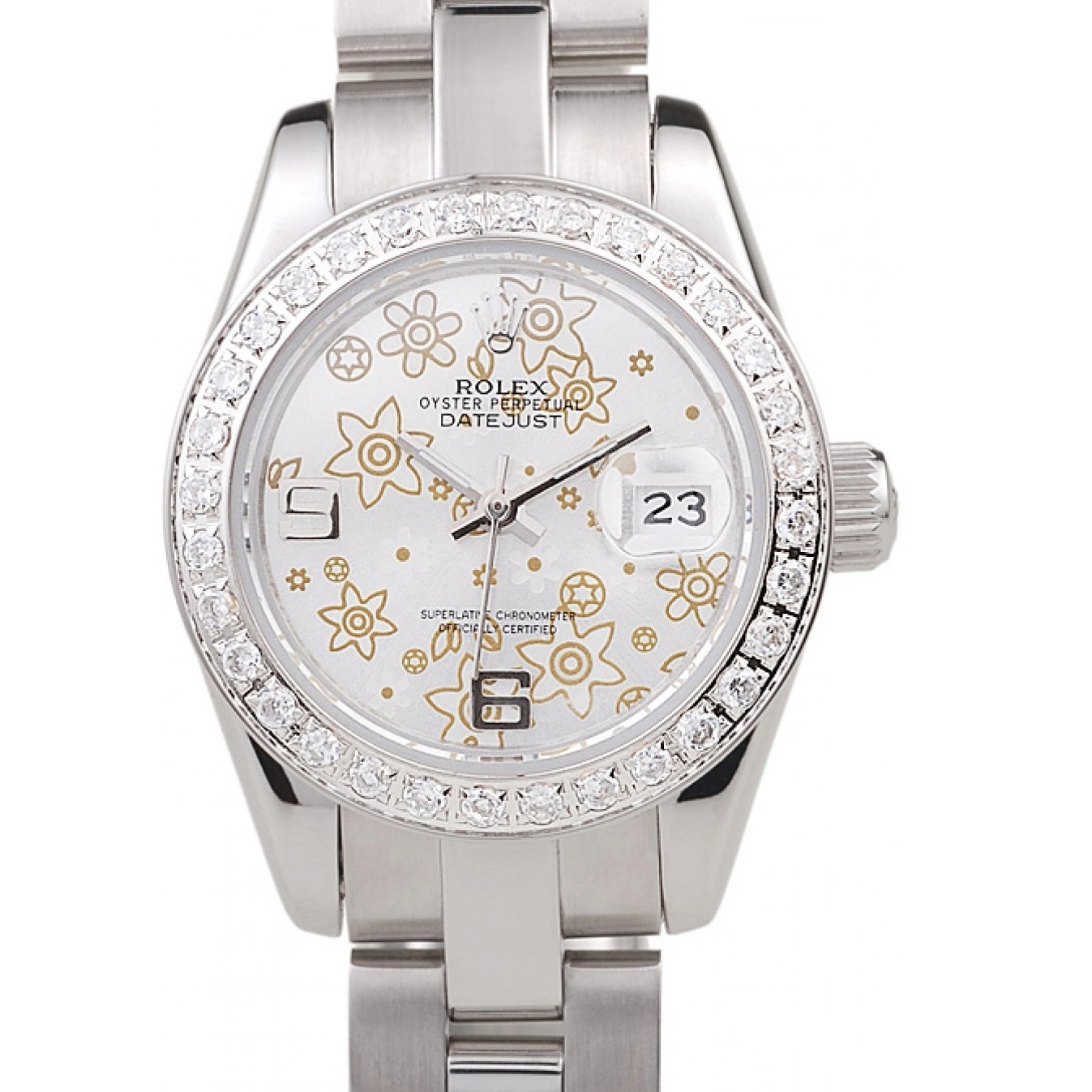 Rolex copies cheap Silver Rolex Datejust 98082 Plated Steel Dial Stainless Polished Diamond Flowers 0718